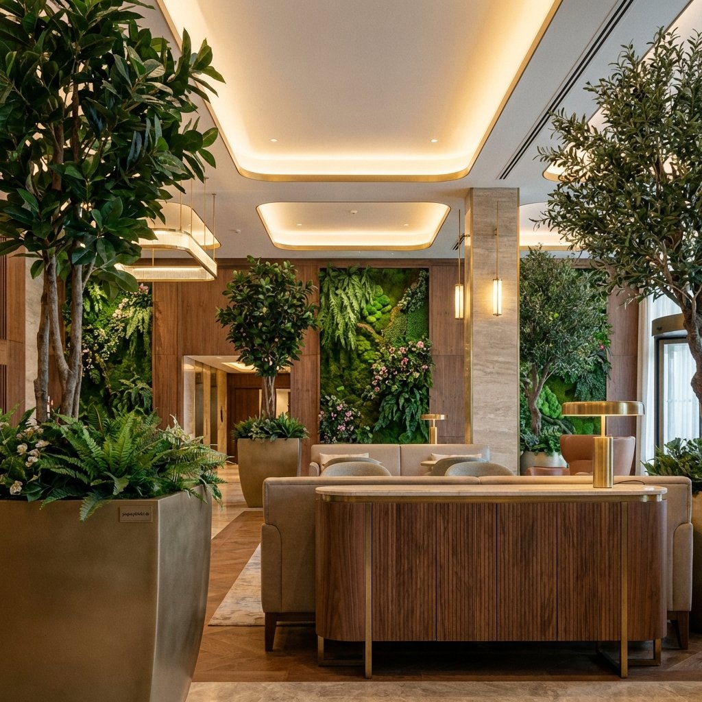Otel lobisinde yapay bitki uygulaması