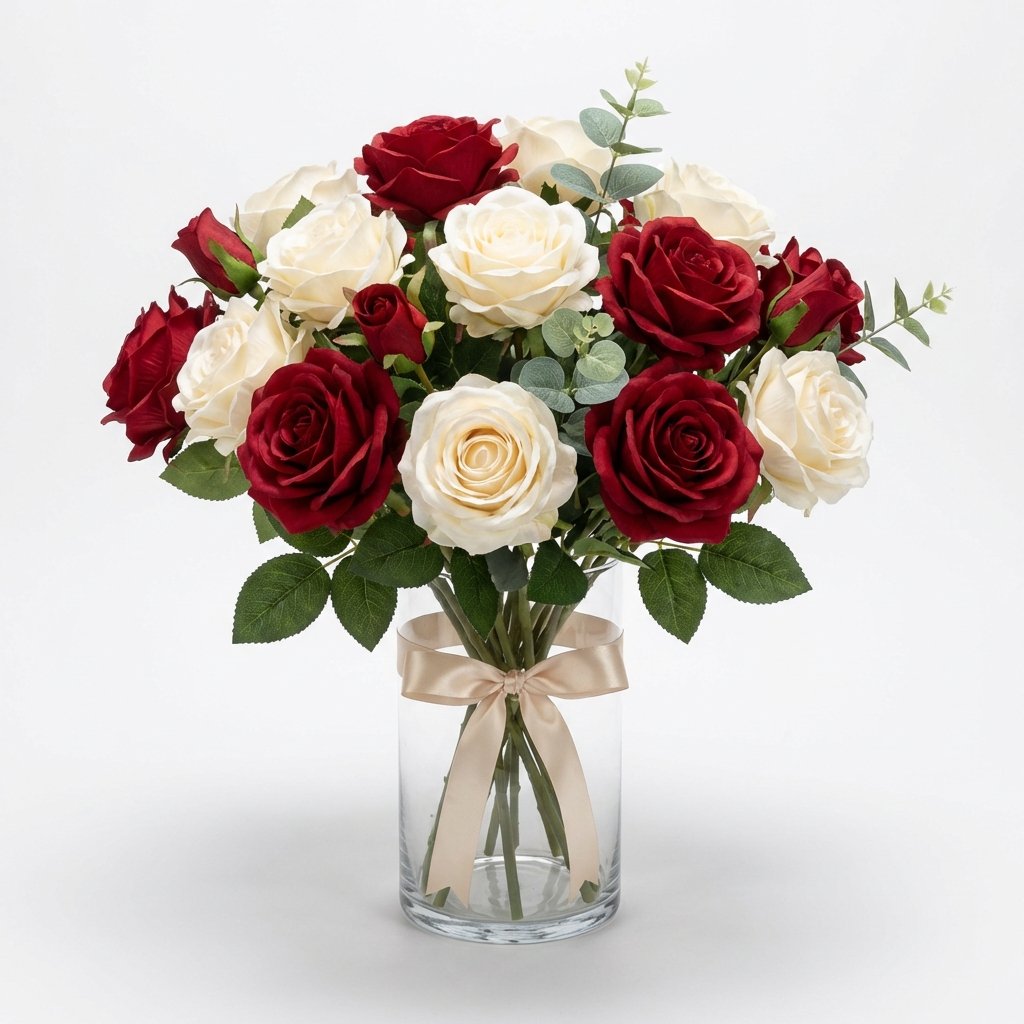 Kırmızı ve beyaz yapay gül buketi