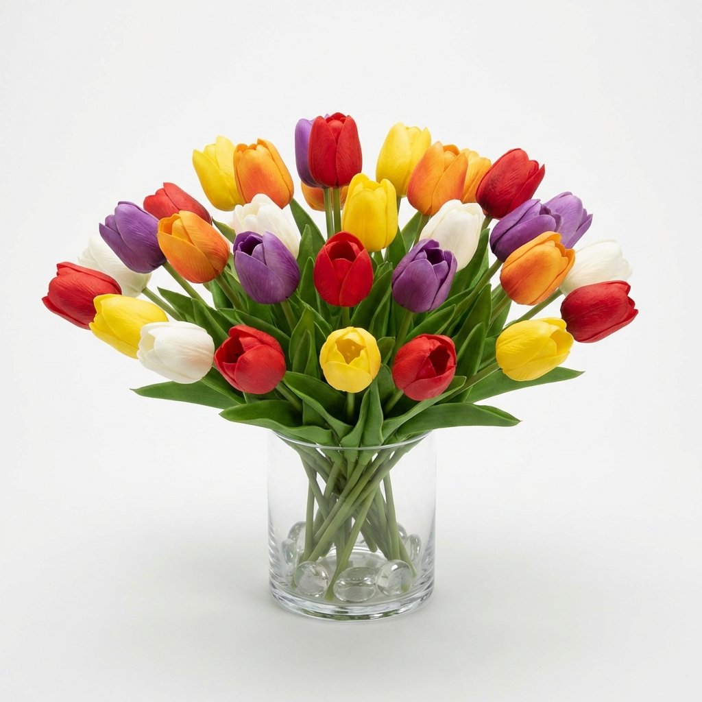 Renkli yapay lale aranjmanı